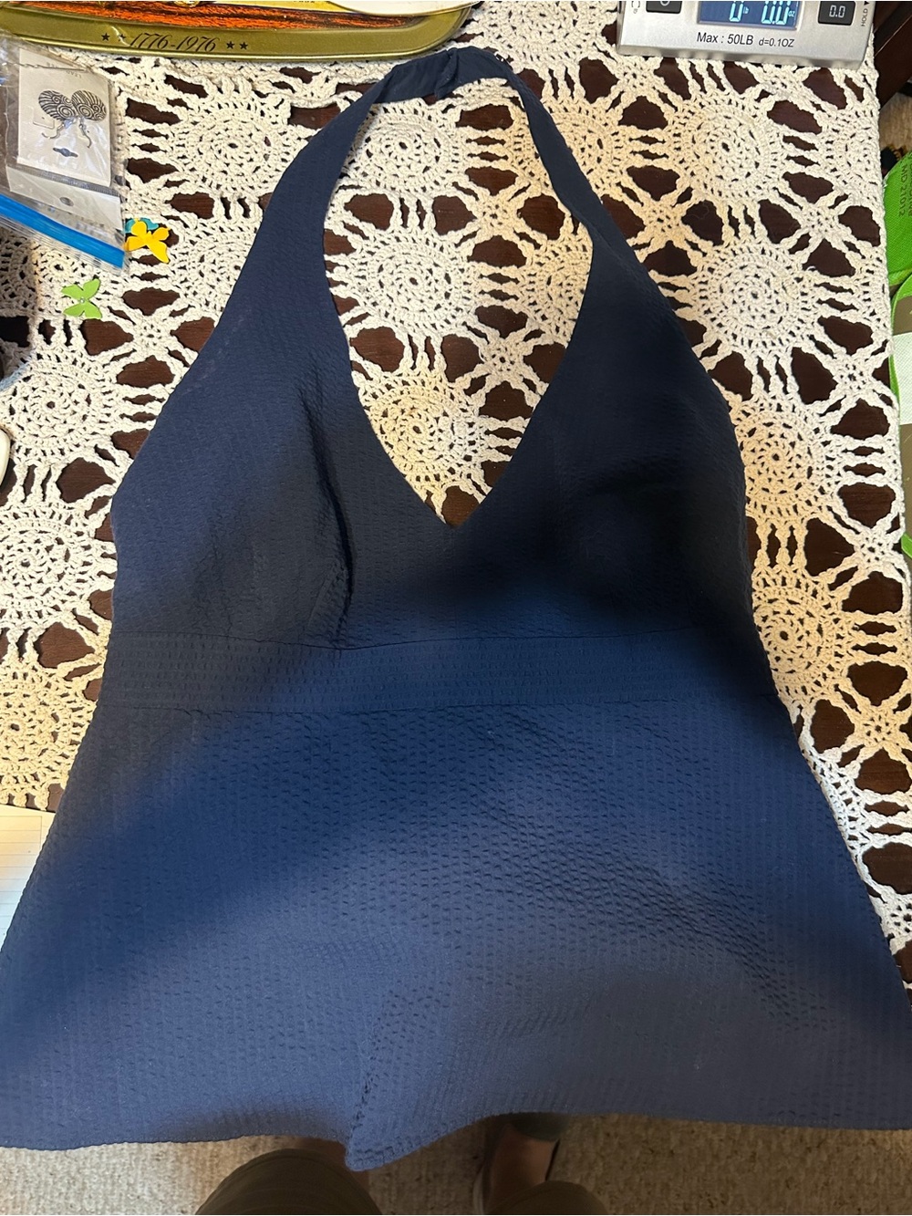 Vineyard Vines lightweight Seersucker Textured Navy Halter Tank Top